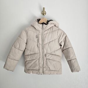 ZARA Girls Beige Puffer Jacket Size 7 (122 cm) Hooded Winter Coat